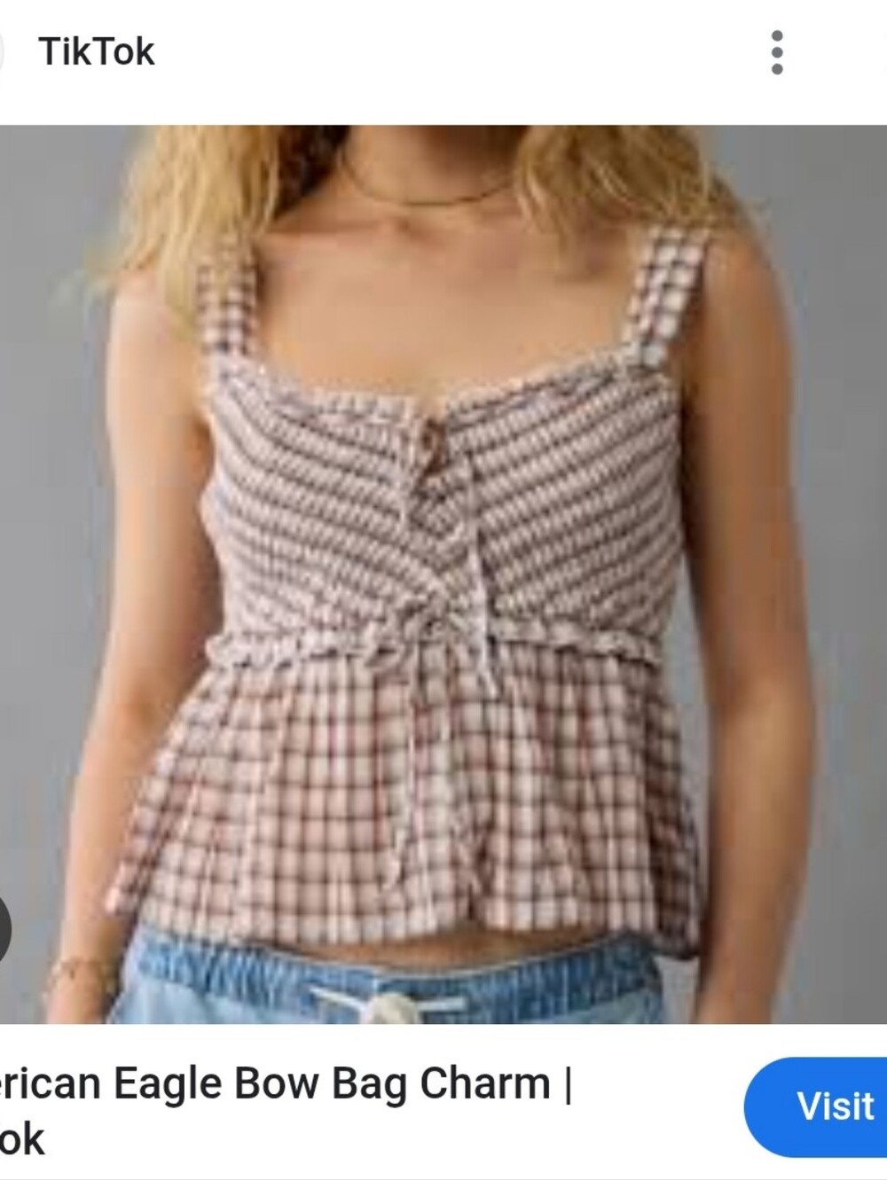 American Eagle Outfitters Brown Gingham Tie-Front Camisole